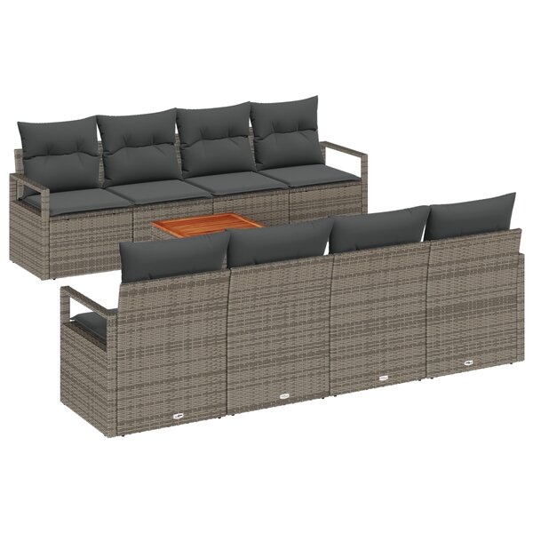 vidaXL Ensemble de Canapé de Jardin 9 Pièces avec Coussins Gris Rattan Poly Acacia