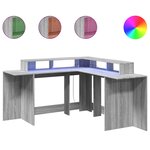 Bureau table poste de travail meuble d'ordinateur informatique étude et lumières LED sonoma 152 x 152 x 91cm bois ingénierie gris 02_0023808