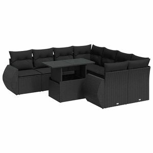 vidaXL Salon de jardin 9 Pièces avec coussins noir résine tressée