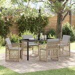 vidaXL Ensemble de Salle à Manger de Jardin 5 Pièces avec Coussins Beige en Poly Rotin