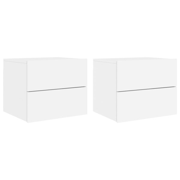 vidaXL Tables de chevet murales avec lumières LED 2 Pièces blanc