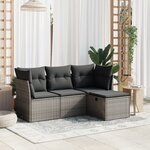 vidaXL Salon de jardin 4 Pièces avec coussins gris résine tressée