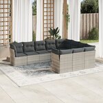 vidaXL Salon de jardin avec coussins 10 Pièces gris clair résine tressée