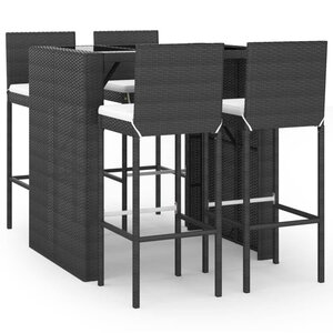 vidaXL Ensemble de bar de jardin 5 Pièces avec coussins noir poly rotin