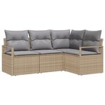 Ensemble Canapé de Jardin 4 Pièces avec Coussins Beige Poly Rattan