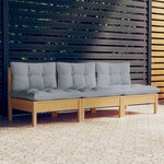 vidaXL Canapé 3 places de jardin et coussins gris Bois de pin solide