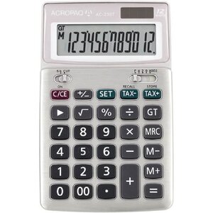 Calculatrice de bureau- ACROPAQ- Écran LCD 12 chiffres- Gris métal- Dual Power- 180g- Pile LR44 incluse