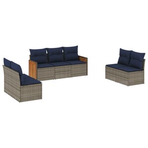 vidaXL Salon de jardin 7 Pièces avec coussins gris résine tressée