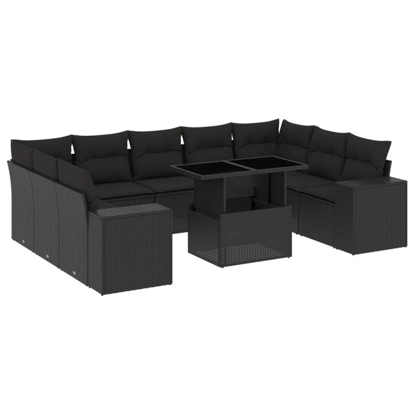 vidaXL Salon de jardin 10 Pièces avec coussins noir résine tressée