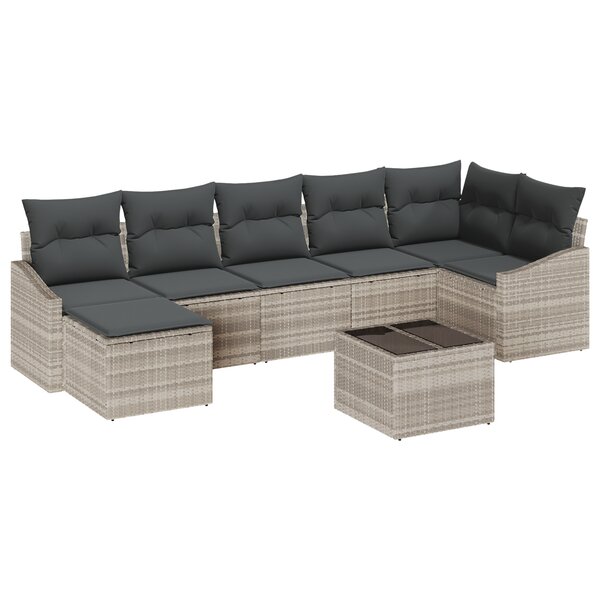 vidaXL Ensemble de Canapé de Jardin de 8 Pièces avec Coussins Gris Poly Rattan