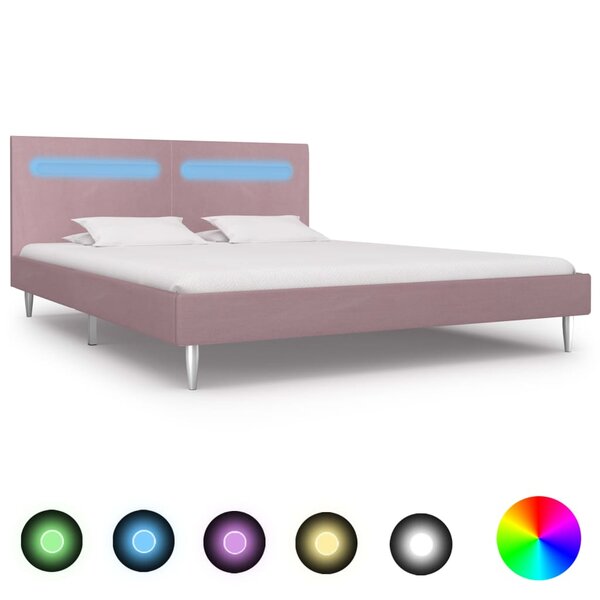 vidaXL Cadre de lit avec LED sans matelas rose tissu 180x200 cm