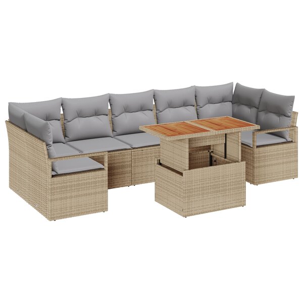Ensemble de Canapé de Jardin 8 pièces avec coussins Beige Rattan poly