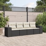 vidaXL Salon de jardin 4 Pièces avec coussins noir résine tressée