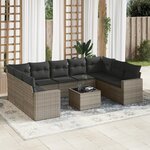 vidaXL Salon de jardin avec coussins 10 Pièces gris résine tressée
