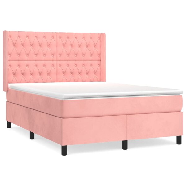 vidaXL Sommier à lattes de lit avec matelas Rose 140x190 cm Velours