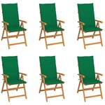 vidaXL Chaises de jardin lot de 6 avec coussins vert Bois teck massif