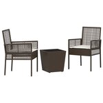 Set de Bistro de Jardin 3 Pièces avec Coussins en Poly Rattan Marron