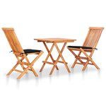 vidaXL Ensemble de bistro 3 Pièces avec coussins noir Bois de teck massif