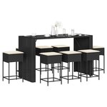 vidaXL Ensemble de bar de jardin 9 Pièces avec coussins noir poly rotin