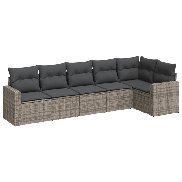 vidaXL Salon de jardin 6 Pièces avec coussins gris résine tressée
