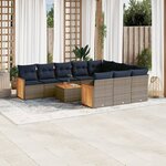 vidaXL Salon de jardin 11 Pièces avec coussins gris résine tressée