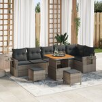 Ensemble de canapé de jardin 9 pièces avec coussins gris en polyrotin acacia
