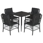 vidaXL Ensemble à manger de jardin coussins 5Pièces Noir Résine tressée