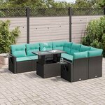 vidaXL Salon de jardin avec coussins 9Pièces noir résine tressée acacia