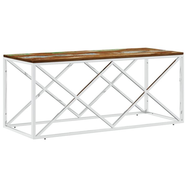 vidaXL Table basse acier inoxydable et bois massif de récupération