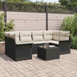 vidaXL Canapé de jardin 7 pièces avec coussins en rotin synthétique noir.