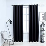vidaXL Rideaux occultants avec anneaux en métal 2 Pièces Noir 140x225 cm