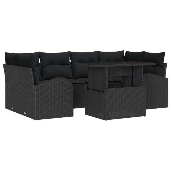 vidaXL Ensemble de canapé de jardin 7 pièces avec coussins noir poly rattan