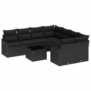 vidaXL Ensemble de canapé de jardin avec coussin 9 Pièces Noir polyrotin