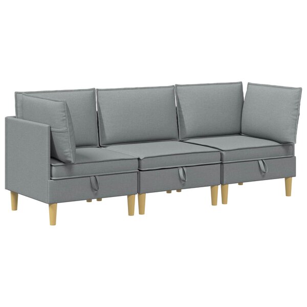 vidaXL Canapé modulaire avec rangement 3 Pièces Gris clair Tissu