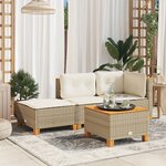 vidaXL Tabouret de jardin et coussin beige 63 5x56x32cm résine tressée