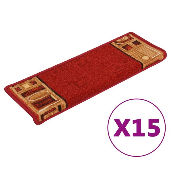 vidaXL Tapis d'escalier autocollants 15 Pièces 65x21x4 cm Rouge