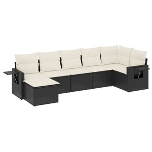 vidaXL Salon de jardin 7 Pièces avec coussins noir résine tressée