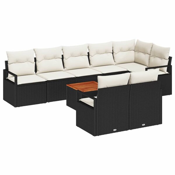 vidaXL Ensemble de canapé de jardin avec coussin 9 Pièces Noir Poly rotin