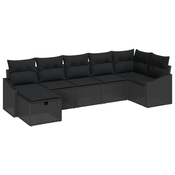 vidaXL Ensemble de Canapés de Jardin 7 pièces avec Coussins Rattan Noir Poly