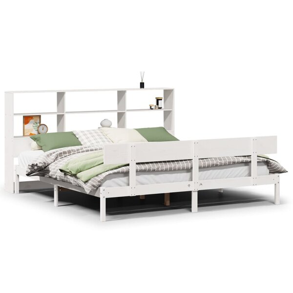 vidaXL Lit bibliothèque sans matelas blanc 200x200 cm bois pin massif
