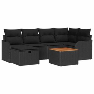vidaXL Ensemble de canapé de jardin avec coussin 7 Pièces Noir Poly rotin