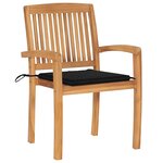 vidaXL Chaises de jardin lot de 2 et coussins noir Bois de teck massif