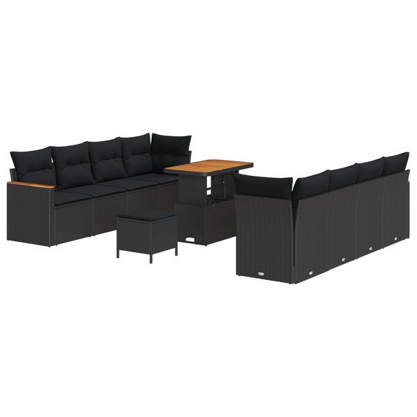 vidaXL Ensemble de canapé de jardin 11 pièces avec coussins Noir Rotin synthétique Acacia