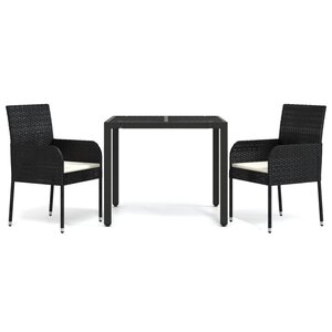 vidaXL Ensemble à manger de jardin avec coussins 3 Pièces Noir