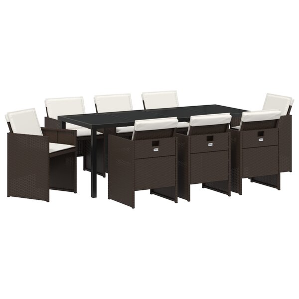 vidaXL Ensemble de repas de jardin 9 pièces avec coussins en rotin poly marron