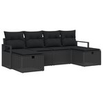 Ensemble de canapés de jardin 6 pièces avec coussins en rattan poly noir