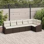 vidaXL Ensemble de Salle à Manger de Jardin de 6 Pièces avec Coussins en Rattan Poly Marron
