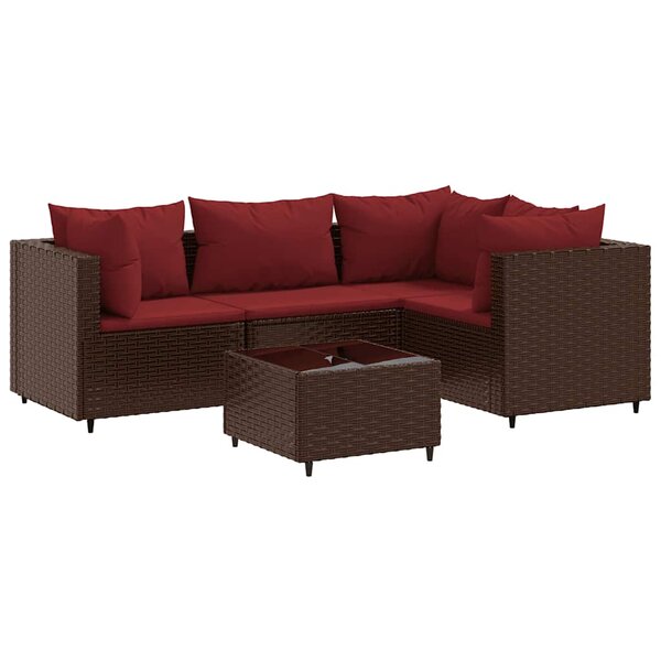 vidaXL Salon de jardin 5 Pièces avec coussins Marron Résine tressée