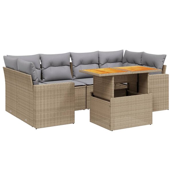vidaXL Salon de jardin avec coussins 7 Pièces beige résine tressée