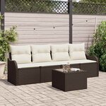 vidaXL Ensemble de canapé de jardin avec coussin 5 Pièces Marron et Crème